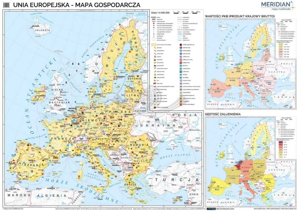 Unia Europejska 1:3 200 000. Mapa ścienna gospodarcza UE. Drewniane półwałki
