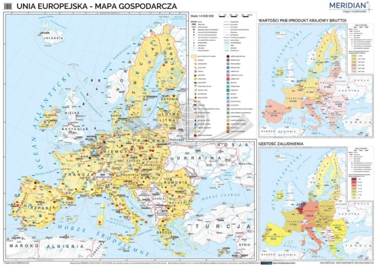 Unia Europejska 1:3 200 000. Mapa ścienna gospodarcza wydawnictwa Meridian