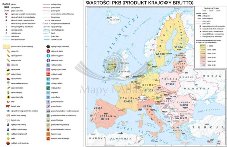 Unia Europejska 1:3 200 000. Mapa ścienna gospodarcza wydawnictwa Meridian