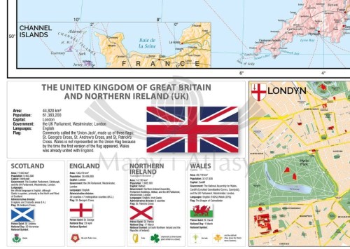 Wielka Brytania i Irlandia 1:950 000. Mapa ścienna polityczna. Drewniane półwałki wydawnictwa Meridian. Fragment 1