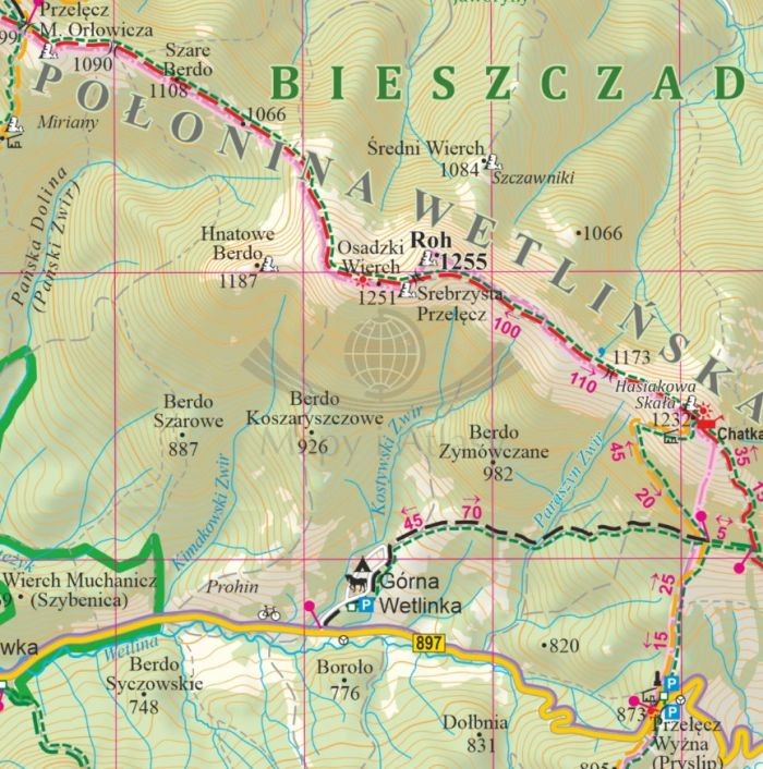 Bieszczady 1:50 000. Mapa ścienna turystyczna. Fragment 2