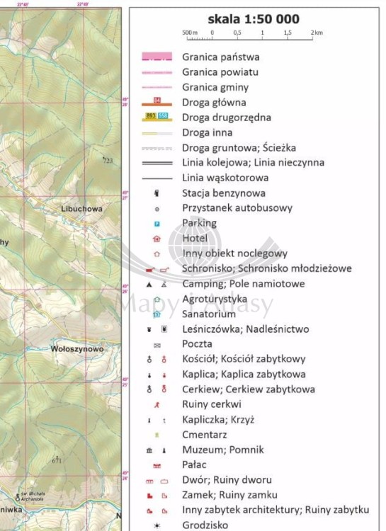 Bieszczady 1:50 000. Mapa ścienna turystyczna. Legenda 1