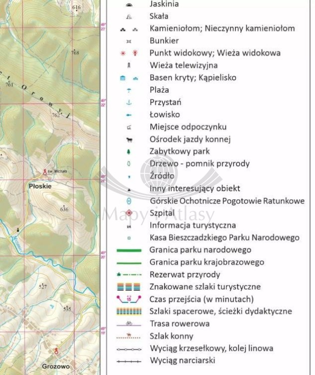 Bieszczady 1:50 000. Mapa ścienna turystyczna w wersji do wpinania. Legenda 2