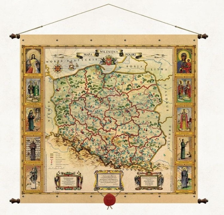 Polska. Mapa ścienna milenijna. Pergamena