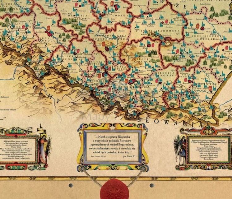 Polska. Mapa ścienna milenijna. Pergamena