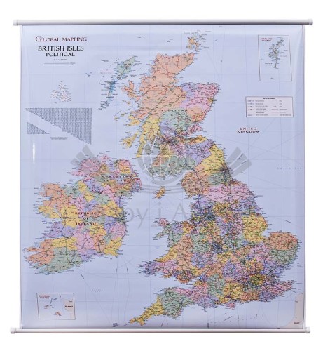 Wyspy Brytyjskie / Wielka Brytania i Irlandia. Mapa ścienna administracyjno-drogowa wydawnictwa Global Mapping