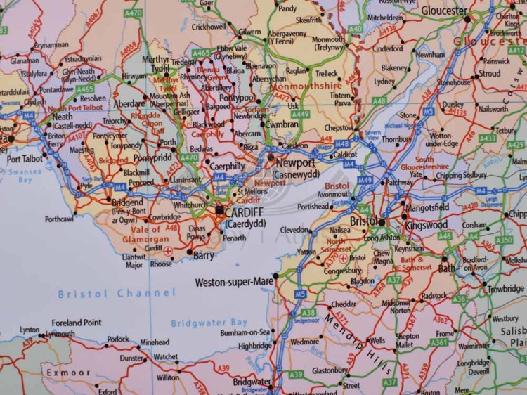 Wyspy Brytyjskie / Wielka Brytania i Irlandia. Mapa ścienna administracyjno-drogowa wydawnictwa Global Mapping. Fragment 3