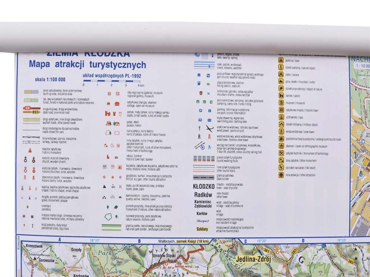 iemia Kłodzka 1:100 000. Mapa ścienna atrakcji turystycznych wydawnictwa Compass. Legenda