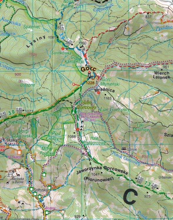 Gorce 1:40 000. Laminowana mapa turystyczna wydawnictwa Compass. Fragment 2