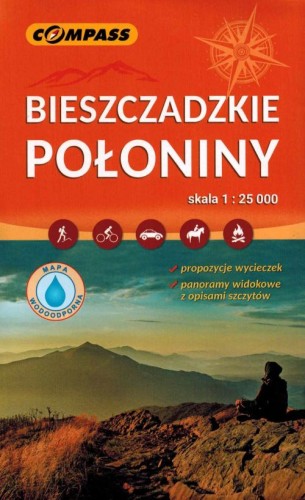 Bieszczady: Bieszczadzkie połoniny 1:25 000. Laminowana mapa turystyczna wydawnictwa Compass. Okładka