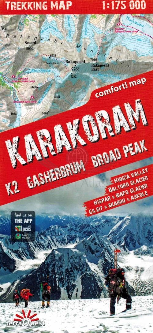Karakorum (Karakoram), K2, Gasherbrum, Broad Peak. Laminowana mapa turystyczna. TerraQuest