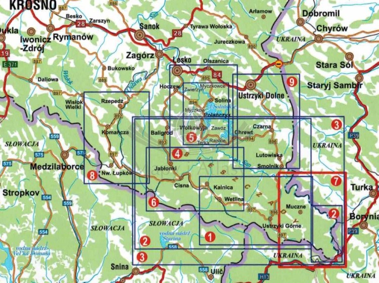 Bieszczady - Worek Bieszczadzki 1:25 000. Laminowana mapa turystyczna wydawnictwa Galileos. Zasięg