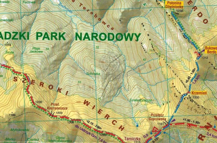 Bieszczady - Worek Bieszczadzki 1:25 000. Laminowana mapa turystyczna wydawnictwa Galileos. Fragment 3