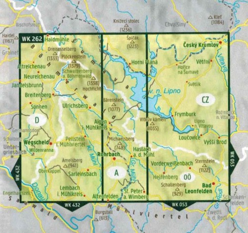 Szumawa / Bohmerwald, Moldaustausee, Muhlviertel. Wodoodporna mapa turystyczna WK 262 wydawnictwa Freytag & Berndt. Zasięg