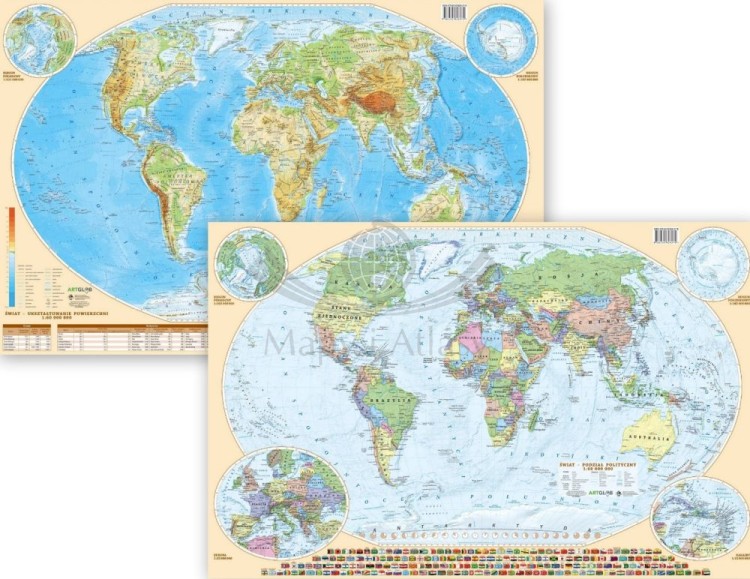 Świat. Mapa polityczna i fizyczna. Podkładka na biurko wydawnictwa ArtGlob.