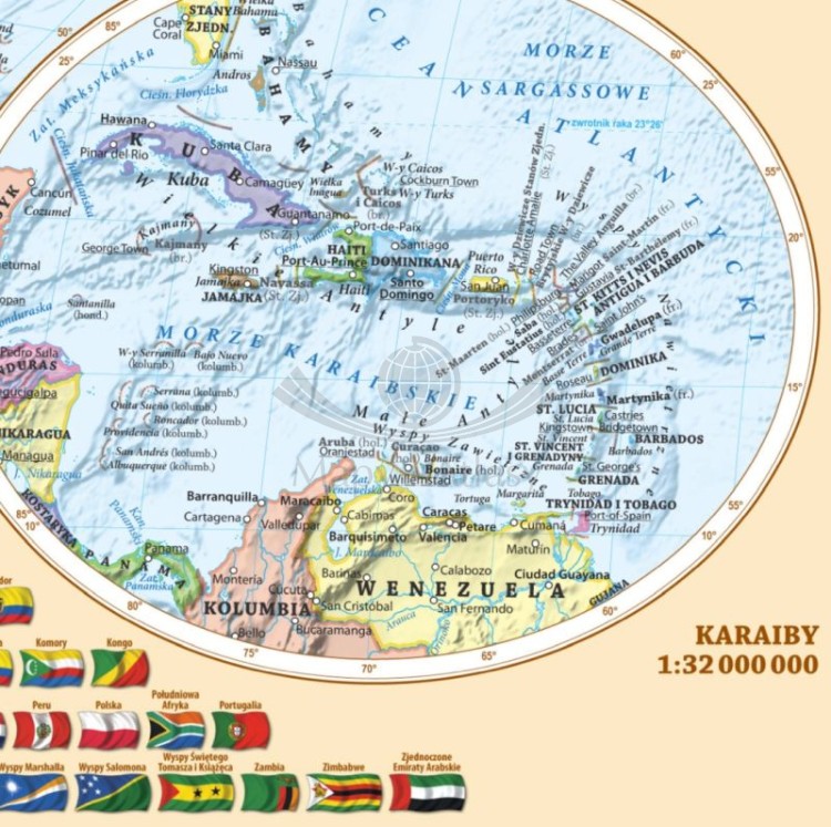 Świat. Mapa polityczna i fizyczna. Podkładka na biurko wydawnictwa ArtGlob. Fragment 1