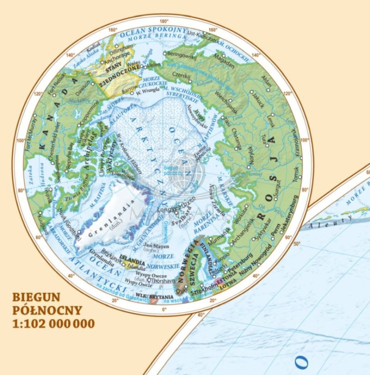Świat. Mapa polityczna i fizyczna. Podkładka na biurko wydawnictwa ArtGlob. Fragment 3