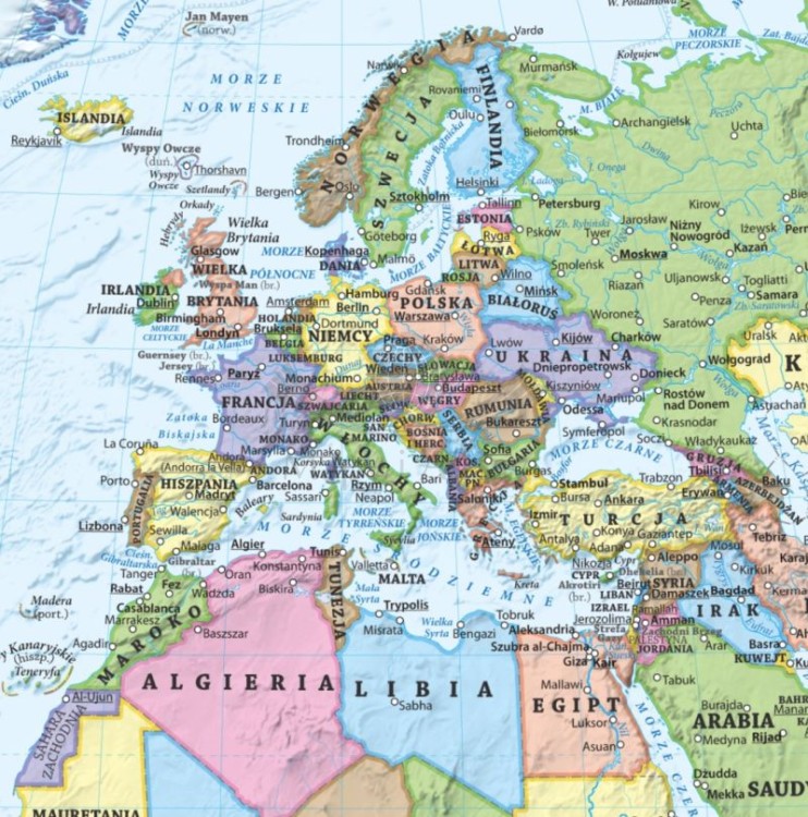 Świat. Mapa polityczna i fizyczna. Podkładka na biurko wydawnictwa ArtGlob. Fragment 4