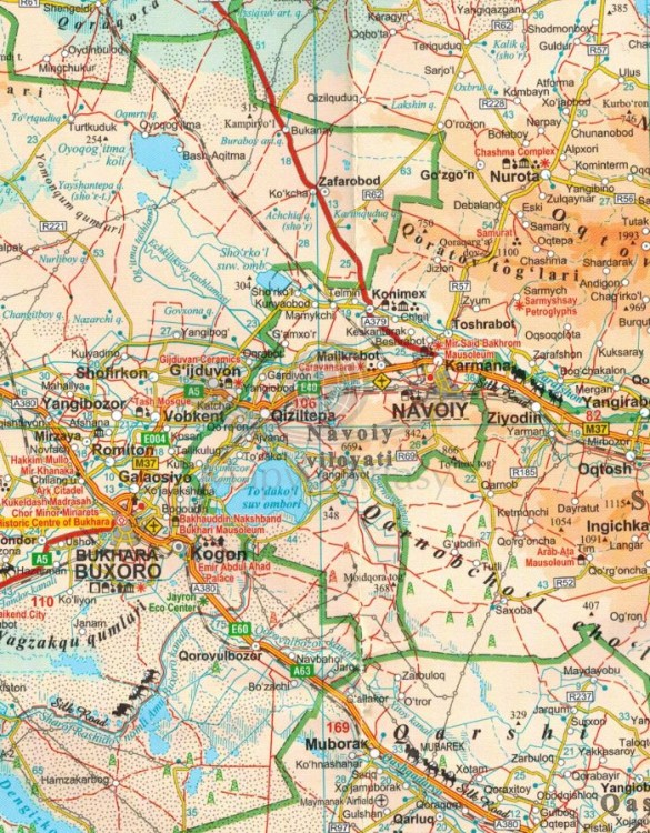 Uzbekistan 1:3 000 000. Mapa samochodowo-turystyczna wydawnictwa Gizi Map. Fragment 1