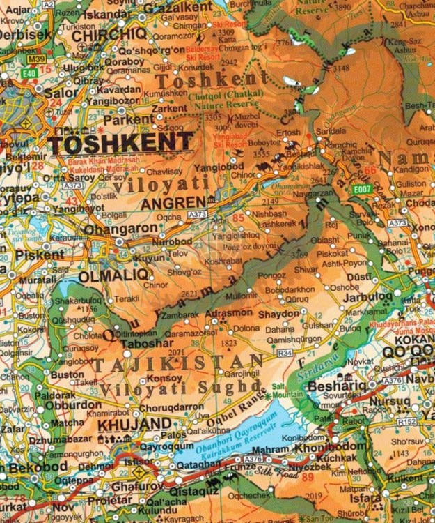 Uzbekistan 1:3 000 000. Mapa samochodowo-turystyczna wydawnictwa Gizi Map. Fragment 2