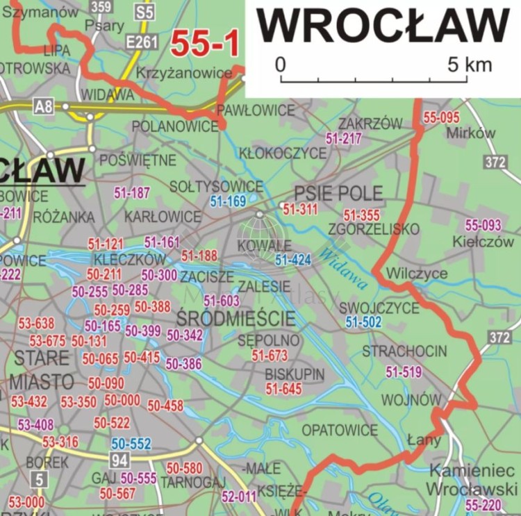 Polska 1:500 000. Mapa administracyjna. Kody pocztowe. Wersja do wpinania wydawnictwa ArtGlob. Fragment 3
