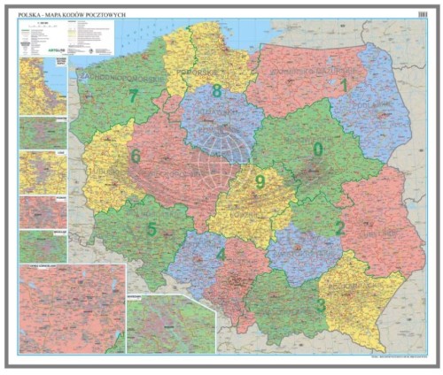 Polska 1:500 000. Mapa administracyjna. Kody pocztowe. Wersja magnetyczna wydawnictwa ArtGlob.