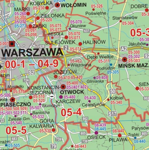Polska 1:500 000. Mapa administracyjna. Kody pocztowe. Wersja magnetyczna wydawnictwa ArtGlob. Fragment 1