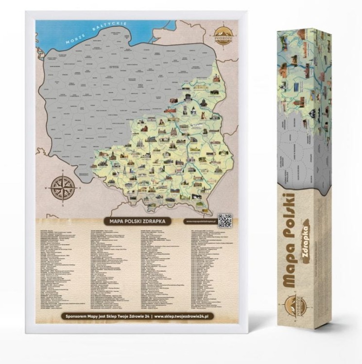 Polska. Atrakcje turystyczne. Mapa zdrapka