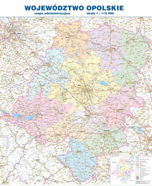Województwo opolskie 1:115 000. Mapa ścienna administracyjno-drogowa.