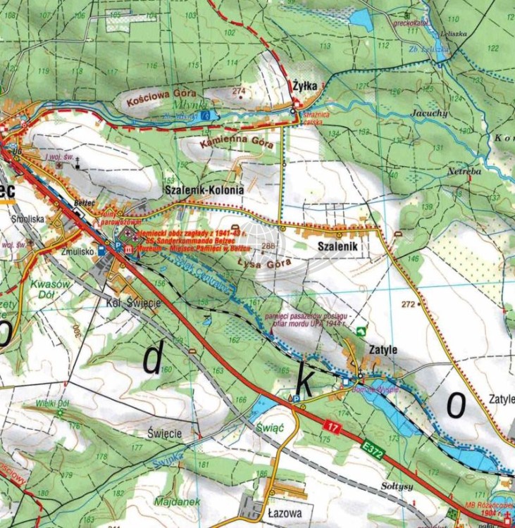 Roztocze Wschodnie 1:50 000. Ziemia Lubaczowska, okolice Jarosławia. Laminowana mapa turystyczna wydawnictwa Compass. Fragment 2