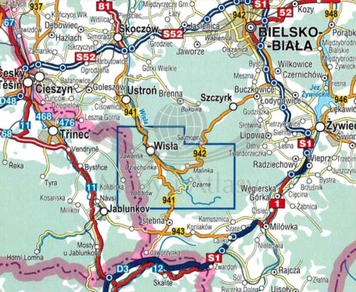 Wisła 1:25 000. Plan miasta / Mapa turystyczna wydawnictwa Compass. Zasięg