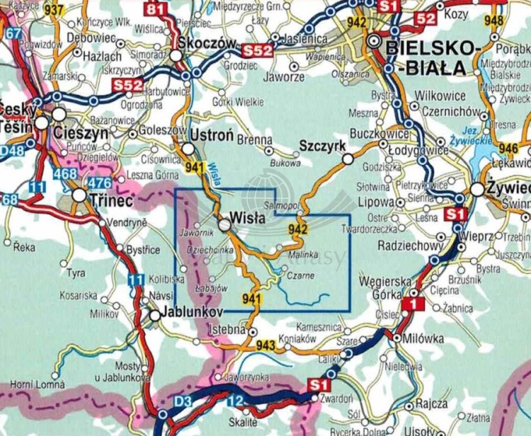 Wisła 1:25 000. Laminowana mapa turystyczna / plan miasta wydawnictwa Compass. Zasięg
