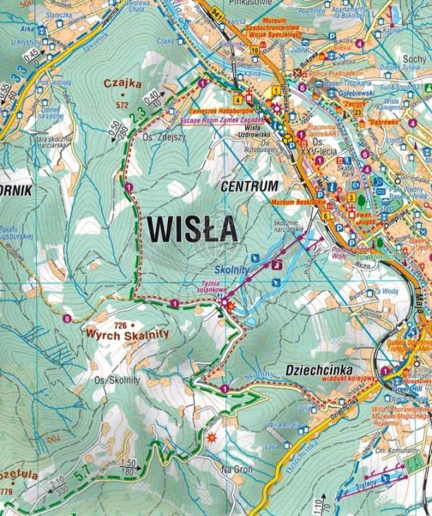 Wisła 1:25 000. Laminowana mapa turystyczna / plan miasta wydawnictwa Compass. Fragment 1