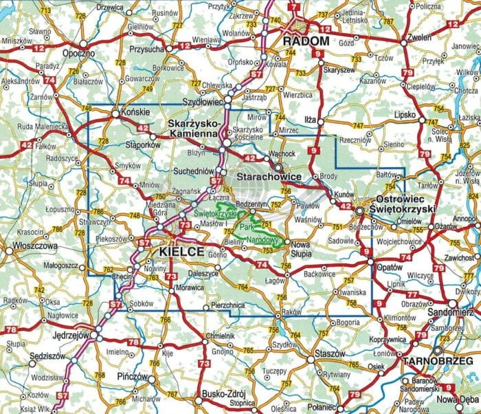 Góry Świętokrzyskie 1:60 000. Laminowana mapa turystyczna wydawnictwa Compass. Zasięg