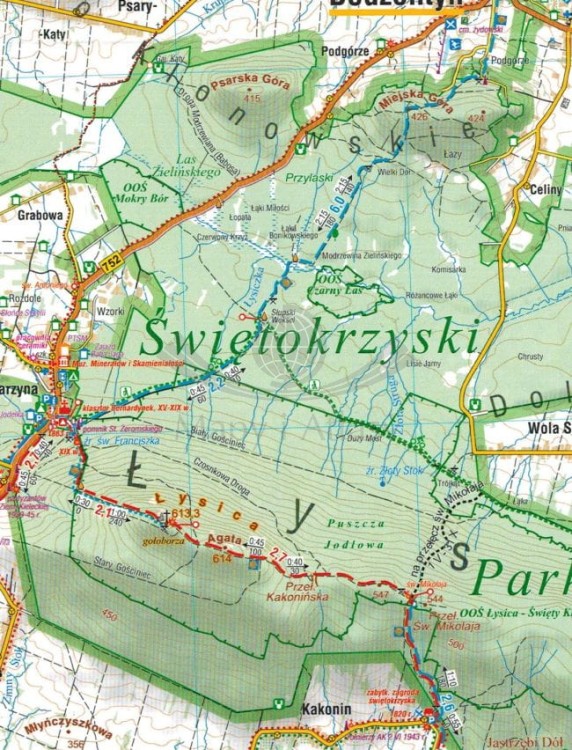 Góry Świętokrzyskie 1:60 000. Laminowana mapa turystyczna wydawnictwa Compass. Fragment 1