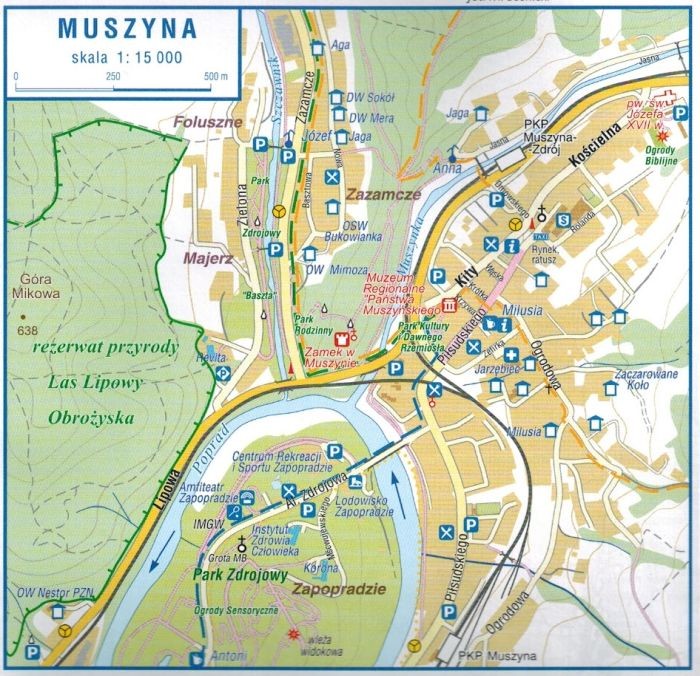 Beskid Sądecki 1:50 000. Mapa turystyczna wydawnictwa Compass. Przykładowy plan miasta