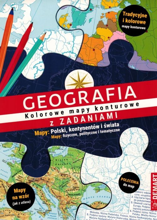 Geografia. Kolorowe mapy konturowe z zadaniami wydawnictwa Demart. Okładka