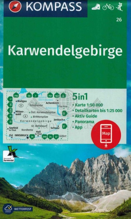 Karwendelgebirge. Wodoodporna mapa turystyczna wydawnictwa Kompass. Okładka