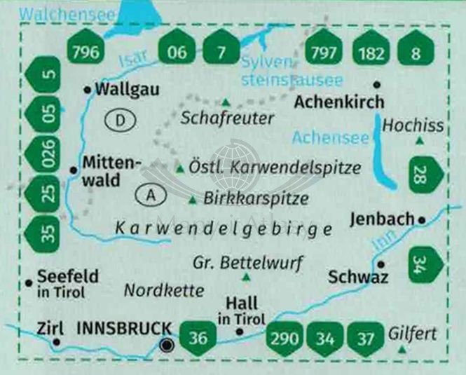Karwendelgebirge. Wodoodporna mapa turystyczna wydawnictwa Kompass. Zasięg