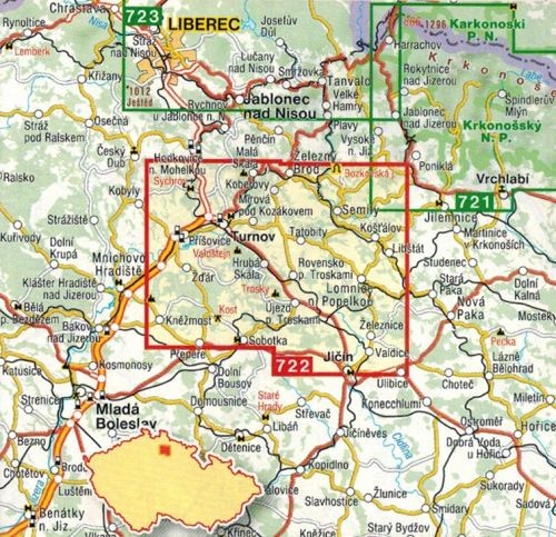 Czeski Raj 1:25 000. Mapa turystyczna 722 wydawnictwa Shocart. Zasięg