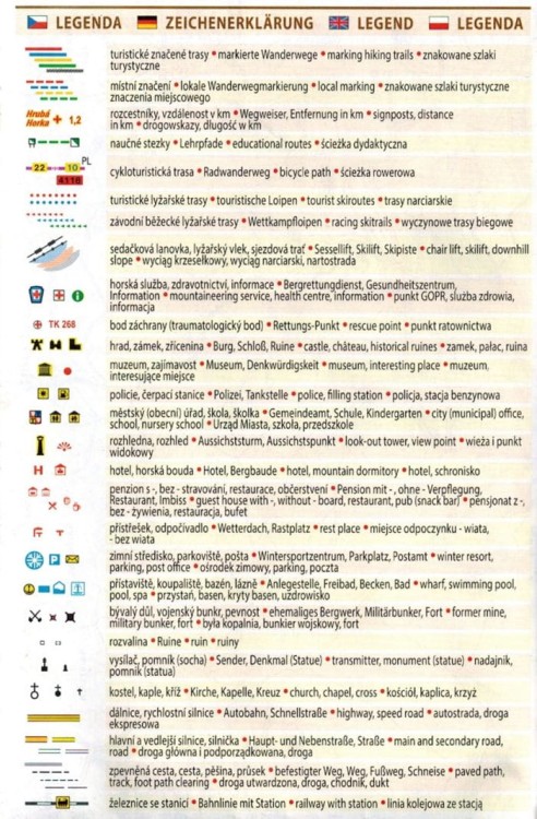 Czeski Raj 1:25 000. Mapa turystyczna 722 wydawnictwa Shocart. Legenda 1