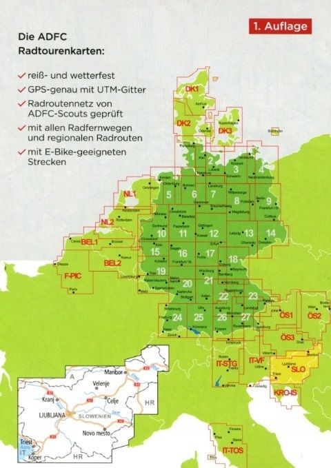 Słowenia 1:150 000. Wodoodporna mapa rowerowa wydawnictwa ADFC. Zasięg