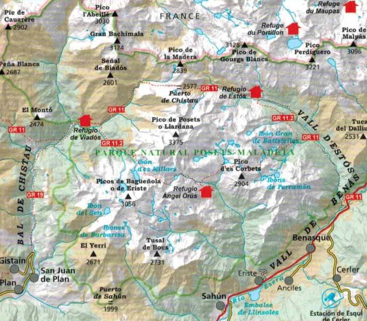 Park Narodowy Posets Maladeta 1:25 000. Zestaw dwóch map samochodowo-turystycznych wydawnictwa Editorial Alpina. Mapa 1 - zasięg