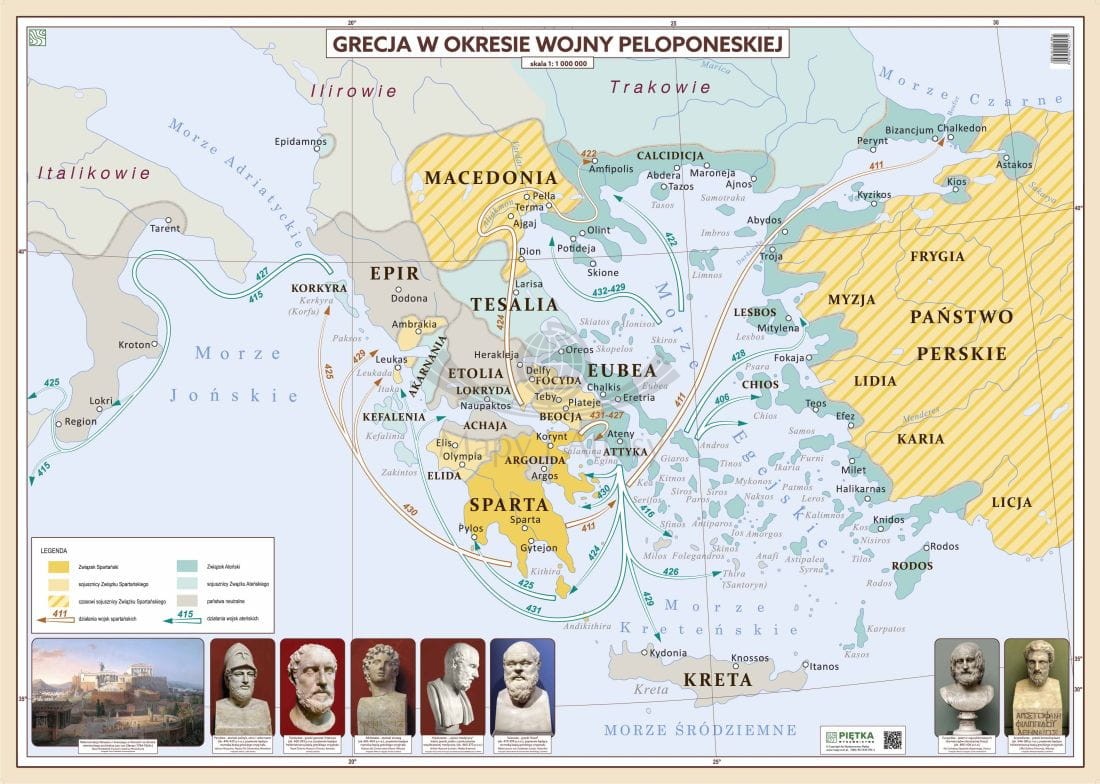 Grecja w okresie wojny peloponeskiej. Mapa ścienna. Wersja STRONG