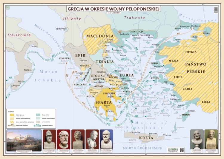 Grecja w okresie wojny peloponeskiej. Mapa ścienna. Wersja STRONG