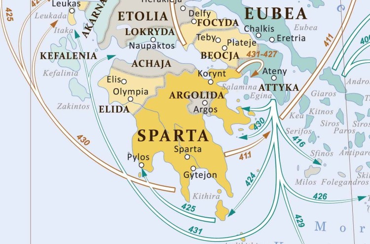 Grecja w okresie wojny peloponeskiej. Mapa ścienna. Wersja STRONG. Fragment 1