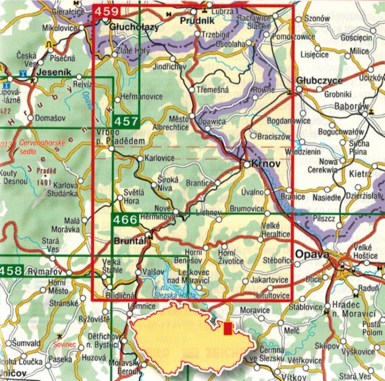 Bruntalsko, Krnovsko, Osoblazsko. Mapa turystyczna 459 wydawnictwa Shocart. Zasięg