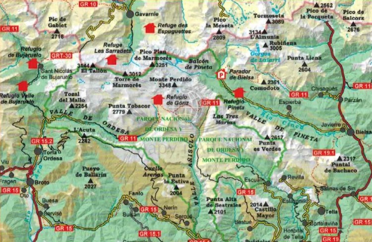 Park Narodowy Ordesa Monte Perdido 1:25 000. Zestaw dwóch map samochodowo-turystycznych wydawnictwa Editorial Alpina. Zasięg zestawu