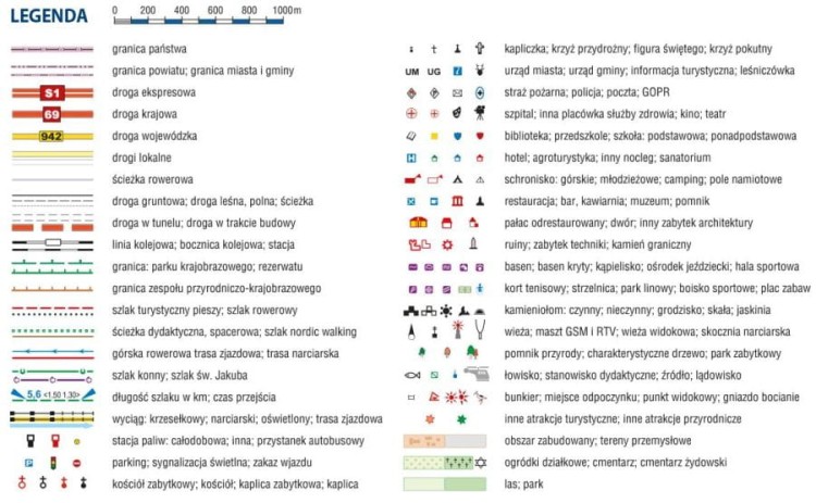 Beskid Śląski 1:25 000. Mapa ścienna turystyczna. Legenda
