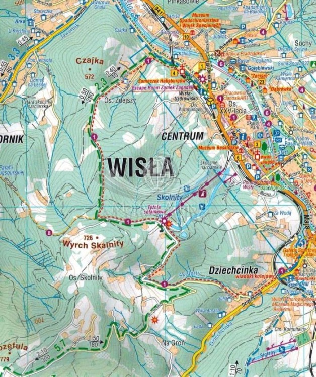 Wisła 1:25 000. Plan miasta / Mapa turystyczna wydawnictwa Compass. Fragment 1